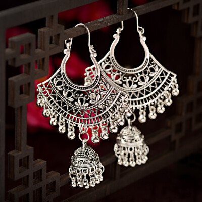Charm Indian Women Boho Silver Ancient Bells Tassel Beads Drop Ethnic Earrings E - Foto 6