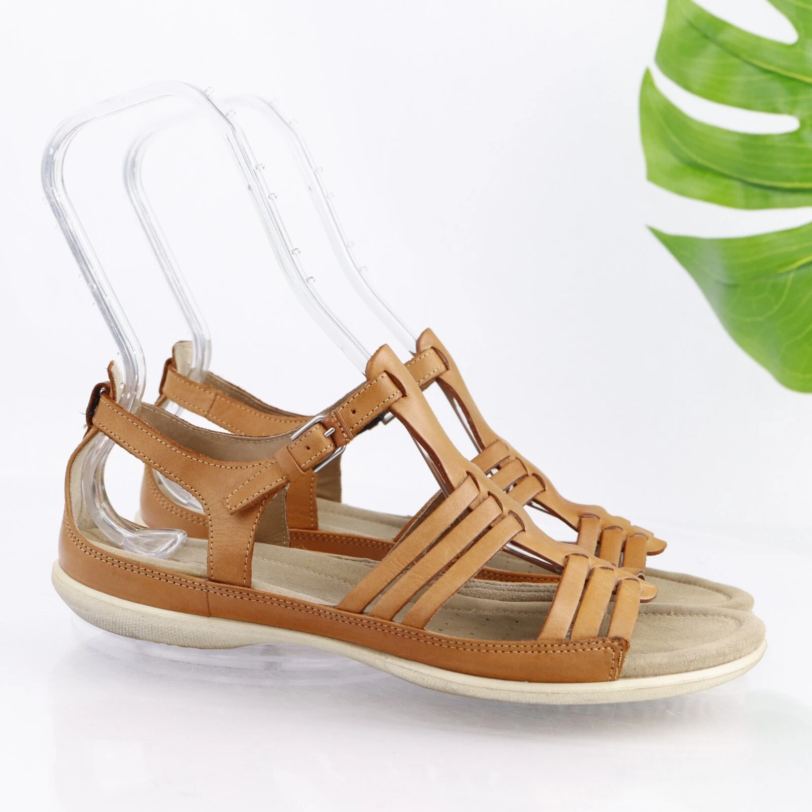 Ecco sandalo donna flash taglia 41 10 pelle marrone cognac cinturino piatto scarpa huarache