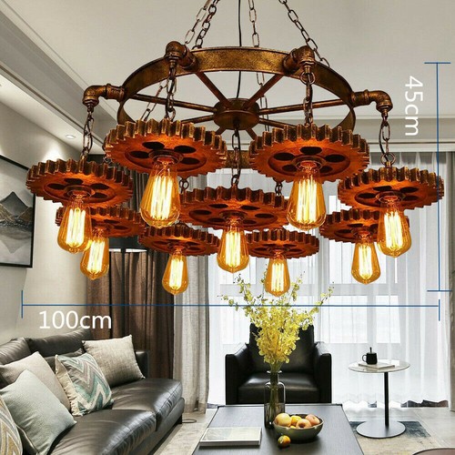 Rustic Steampunk Gear Chain Chandelier Light Metal Pendant Ceiling Fixture Light
