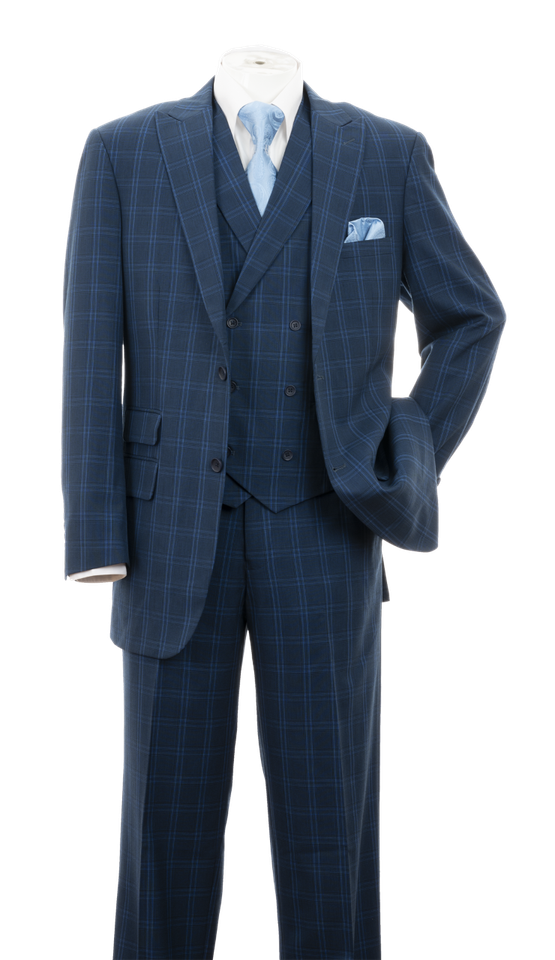 Men's Black  2 Button Velvet Fabric 3 Piece Vested Side Vent Suit with Pleated  Pants