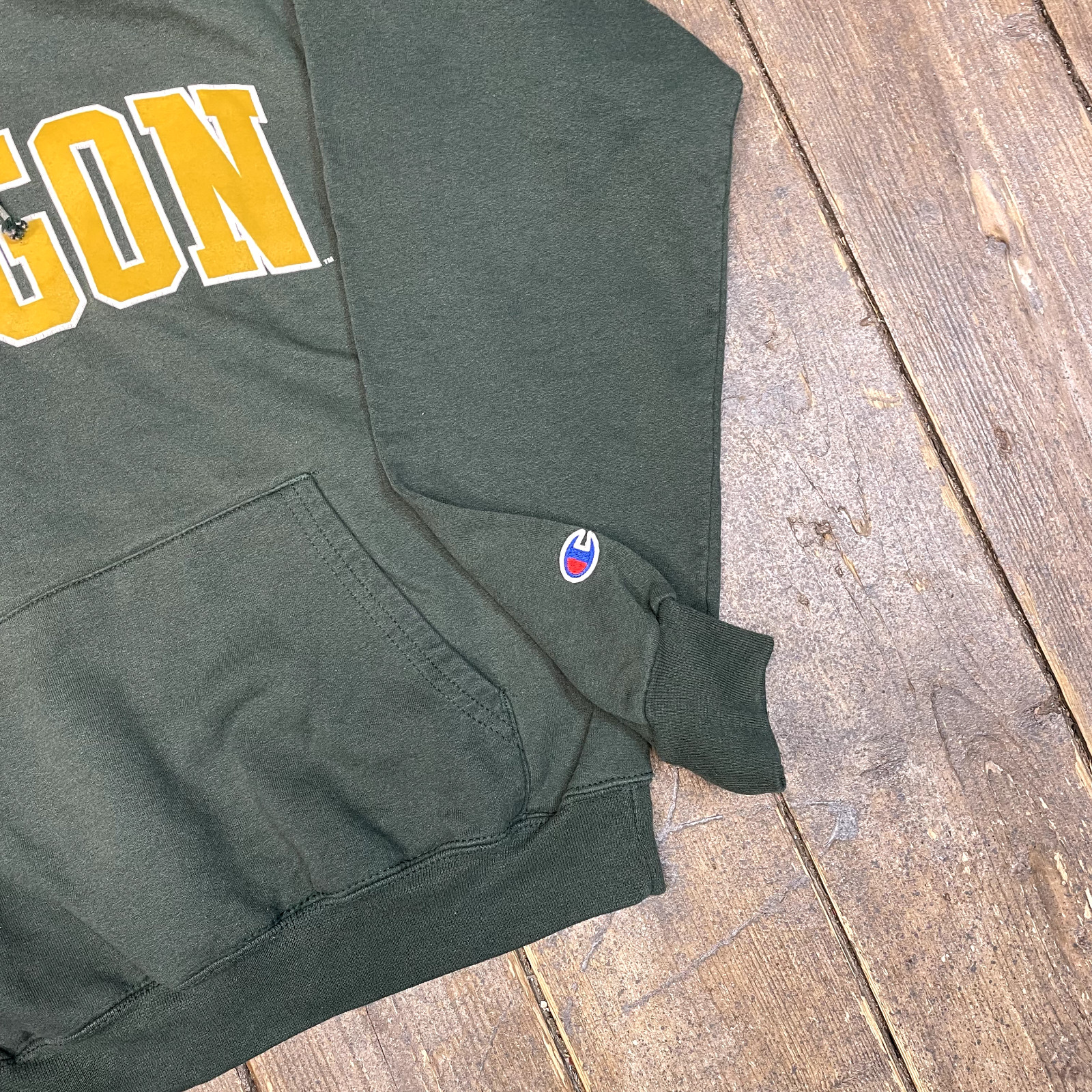 Champion Hoodie Mens Y2K Oregon College Spellout Sweatshirt, Green, Small image 5