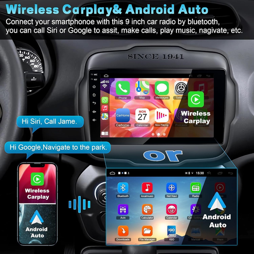 9''Für Jeep Renegade 2015-2020 Android 14 Autoradio DAB+ Car Play GPS Navi 128GB - Bild 4 von 18