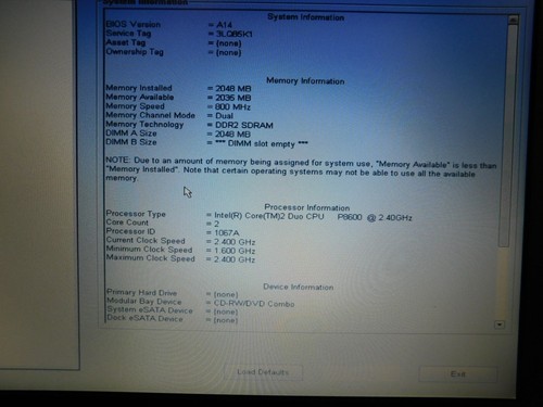 Dell Latitude E6400 Laptop - Core 2 duo P8600 - 2GB RAM - NO HDD - Boots to BIOS - Picture 2 of 11