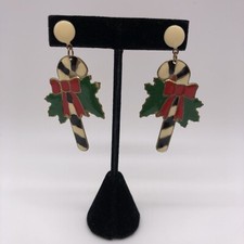 Vintage Christmas Candy Cane Dangle Earrings Light Weight