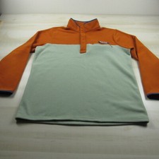 Columbia Sweater Mens Large Orange Beige PFG Fleece Pullover Outdoor Hole