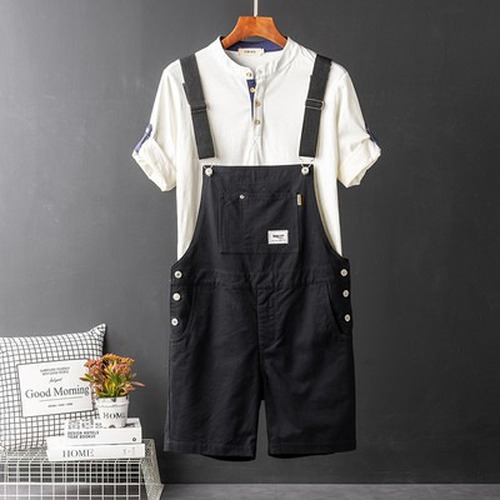 Men Summer Vintage Bib Pants Shorts Overalls Dungarees Suspenders Short Pants - Picture 23 of 26