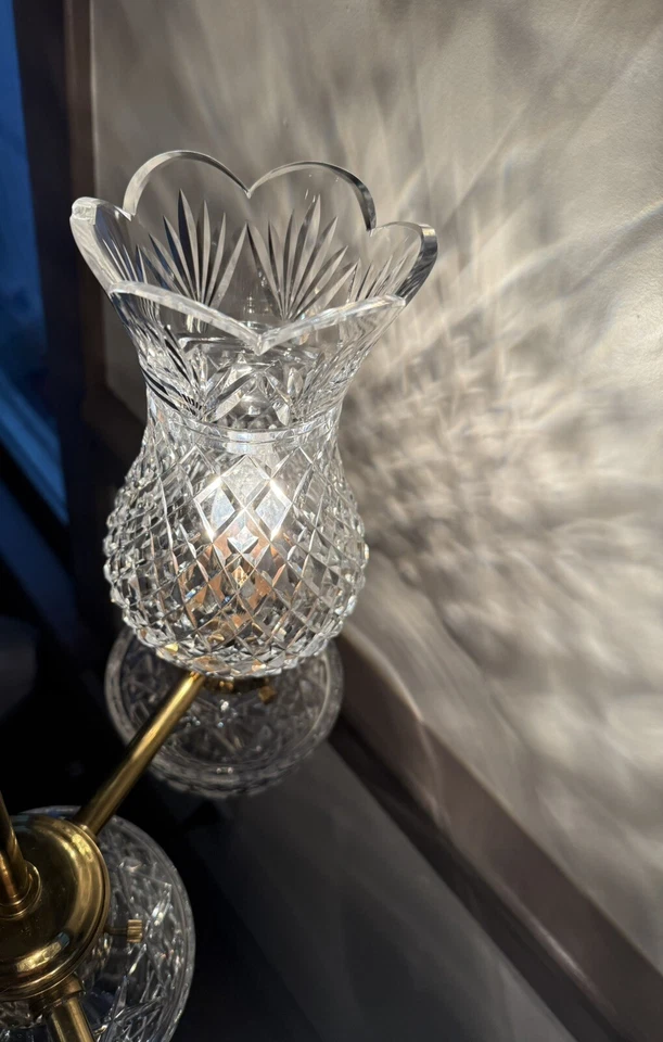 Waterford Lismore Three Arm Polished Brass Chandelier- Hurricane Lamp- Crystal - Image 4 of 4