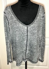 Womens Heathered Gray V-Neck Long Sleeve Top Size Medium