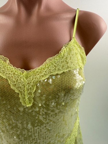 Victoria's Secret Sequin Spaghetti Straps Mini Dress Neon Yellow Size L NWT - Picture 4 of 22