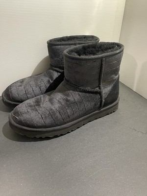 NEW WOMENS UGG CLASSIC MINI II CROC II BLACK VELVET BOOTS US SIZE 7 -11