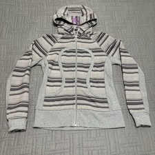 LULULEMON Zip Up Hoodie JACKET GRAY STRIPE YOGA RUNNING LOUNGE 6/8