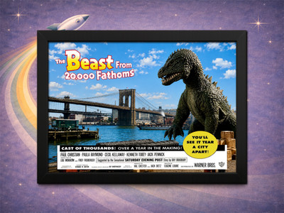 Framed Beast From 20,000 Fathoms Lobby Card Ray Harryhausen Monster Art