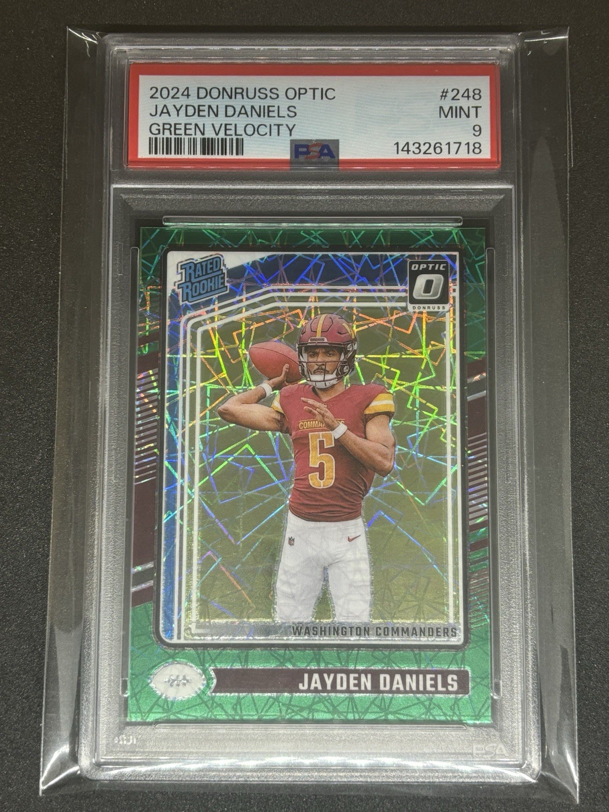 2024 Panini Donruss Optic Jayden Daniels Green Velocity Rated Rookie #248 PSA 9