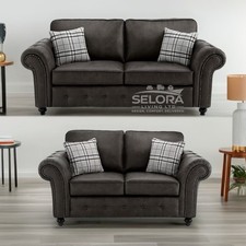 Oakley Chesterfield Corner Sofa Left Right 3 Seater 2 Seater Black Suede Leather