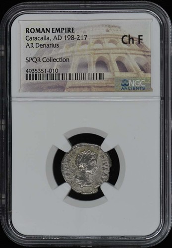 Caracalla, AD 198-217 IMPERIO ROMANO AR Denario NGC F15 - Imagen 1 de 2