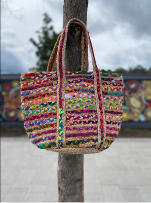 Strandtasche aus Jute-Baumwolle, geflochten, gewebt, Handtasche, große...