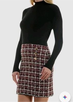 Bcx Juniors' Women's Black Combo Tweed Skirt Long-Sleeve Sweater Dress XL