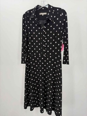 Pre-Owned Evan Picone Black Size 10 Polka Dot Midi Long Sleeve Dress