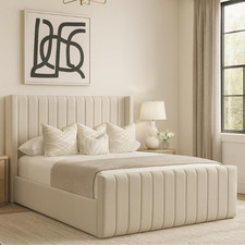 New Winged Panel Bed Frame Plush Velvet Upholstered Gas Lift Storage Double UK
