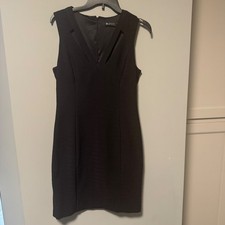 GUESS Black Sleeveless V Neck Cutout Sheath Dress Knee Length Women's Sz 10
