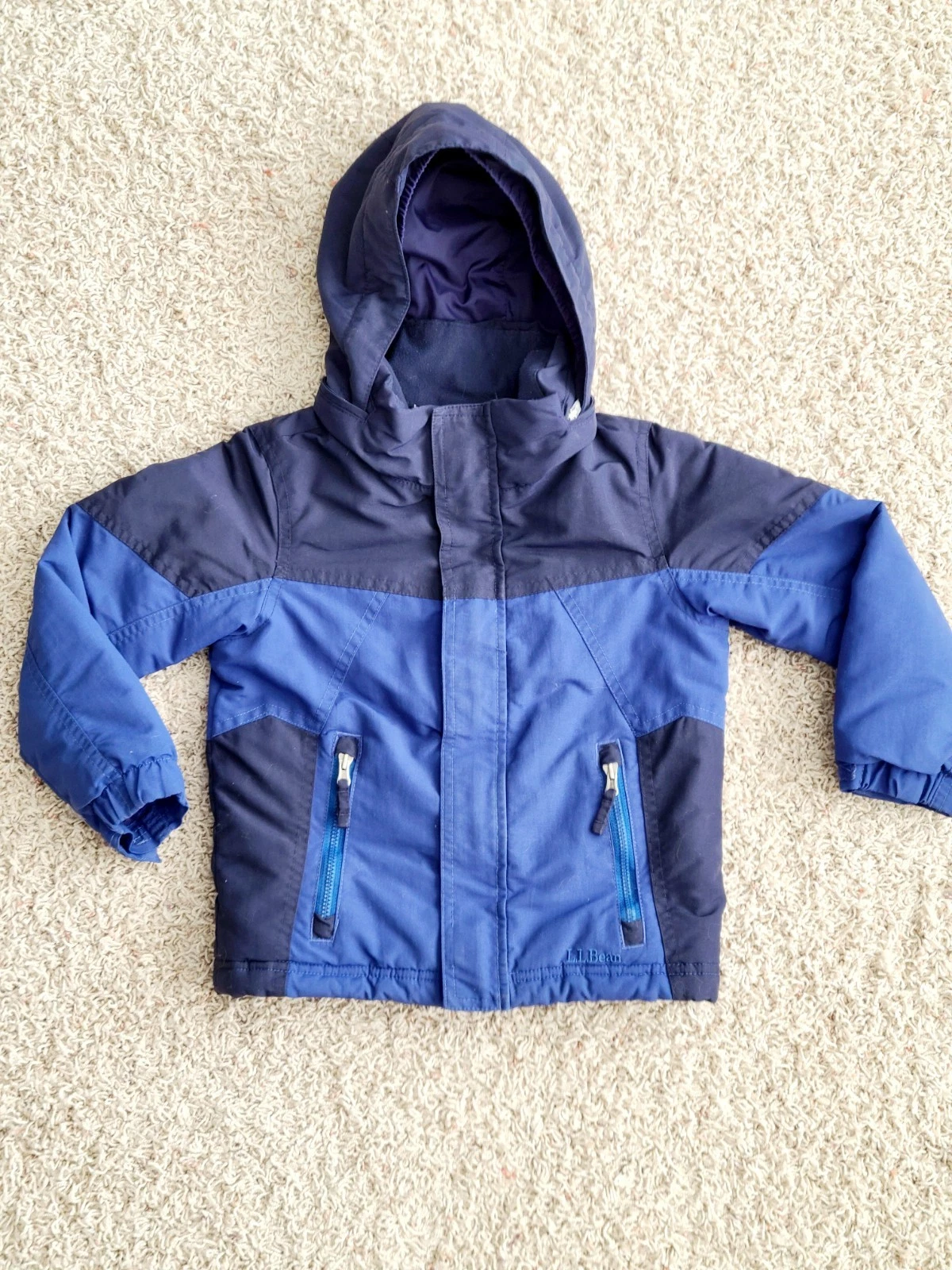 L.L. Bean Hooded Insulated Winter Jacket Toddlers 3T Blue Grow Cuffs