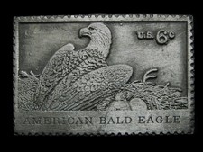 MI17137 NOS VINTAGE 1970s  AMERICAN BALD EAGLE POSTAGE STAMP  BELT BUCKLE