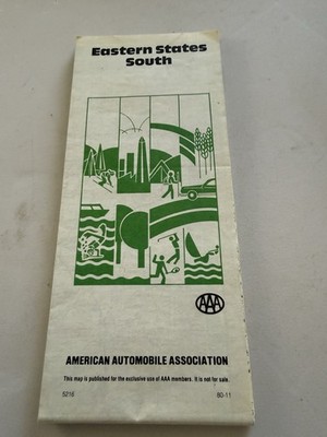 EASTERN STATES SOUTH AAA Road Map Vintage 1980 Ephemera