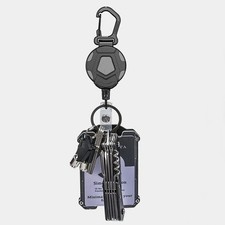 Heavy Duty Steel Cord Retractable Keychain Carabiner Clip Steel Cord Keychain