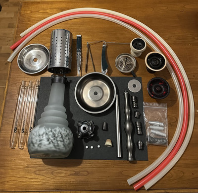 Amy Deluxe Shisha Set Wasserpfeife Zange Kopf Windschutz Schlauch Mundstück