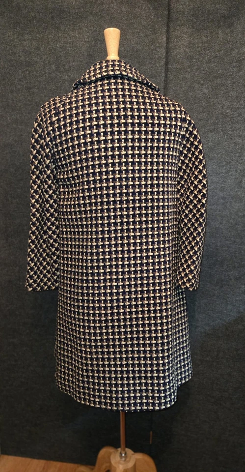 Винтажный I. Magnin пальто 10 женщин США 3/4 рукав гончая синий, коричневый, бежевый EUC - Изображение 3 из 4