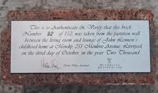 Beatles ORIG BRICK FROM JOHN LENNON'S CHILDHOOD HOME 251 MENLOVE AVE LIVERPOOL!