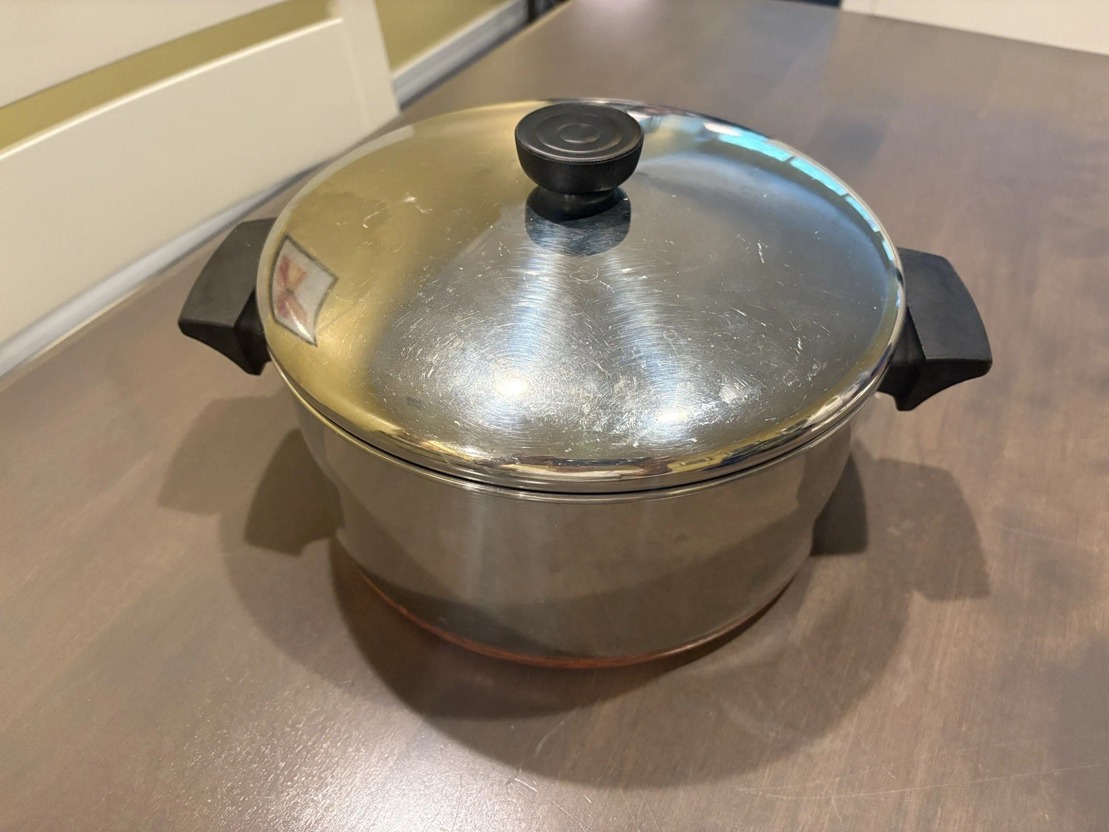 Revere Ware 1801 Stock Pot 4 1/2 Qt With Lid Clinton ILL USA Copper Bottom Vtg