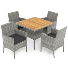 5 Pieces PE Wicker Patio Dining Set with Cushions and 1.97" Umbrella Hole