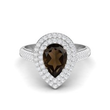 9x6MM Pear Smoky Quartz 925 Sterling Silver Solitaire Halo Women Wedding Ring