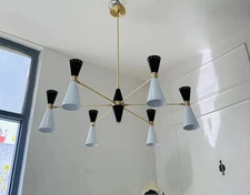 Mid Century Stilnovo Style 6 Arms 12 lights Modern Brass Sputnik Chandelier