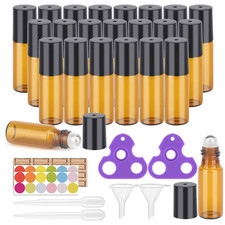 Essential Oil Roller Bottles, 24 Pack Amber Glass Balls Roller Bottles 5Ml for E