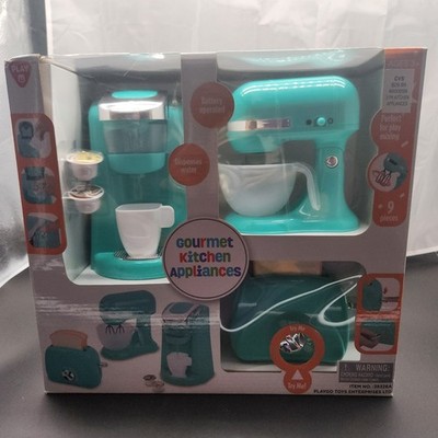 Play Go First Kitchen Appliance Trio Playset-Coffee K-Cup, Mixer & Toaster Teal