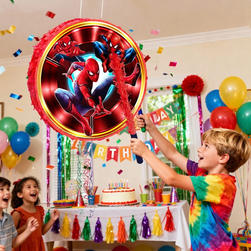 Spiderman Pinata, 4 peças Spiderman Round Pinata Sticks e Spiderman Game Eye Mask - Imagem 3 de 4