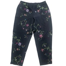 SLB Woman 100 Silk Black Pants Colorful Embroidered Floral Lined NWT Size 16W