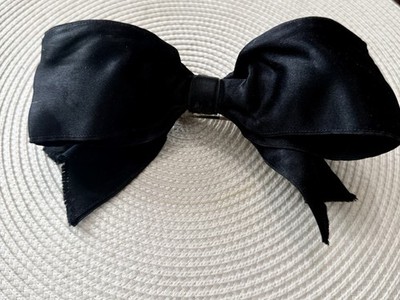 Chanel Vintage 90 s Black Silk Bow Ribbon Barrete Hair Clip Frayed Ends