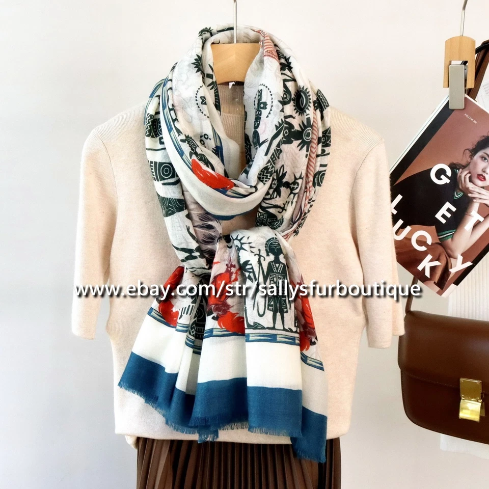 Sallys Boutique Cashmere Ring Scarf Wrap Shawl Aztec Print Delicate 78"*39" - Image 4 of 4