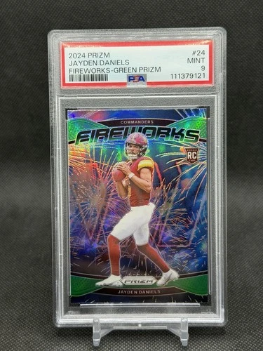 2024 Panini Prizm Jayden Daniels Green Prizm FIREWORKS Rookie #24  PSA 9
