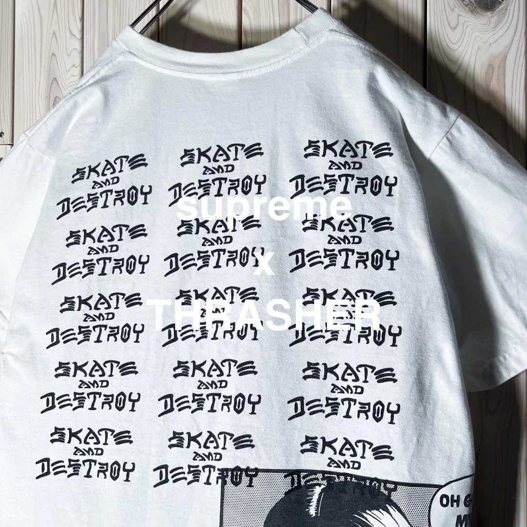 T shirt Supreme Homme M Collaboration Limitée Thrasher Boyfriend Blanc Iconique Occasion