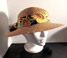 Sun Straw Hat Tan Sunflower Band & Bow Sun Protection Womens All Occasions