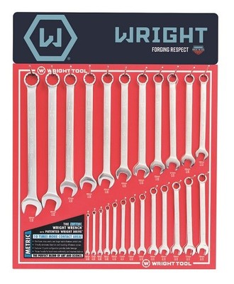 Wright Tool D980 - Metric Combo Wrench w/Full Polish Finish Display - 19 Pieces