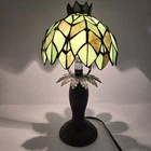 Vtg Tiffany Style Green Stained Glass Palm Tree Table Lamp