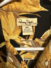 Panama Jack Shirt Mens Black & Gold Tropical Button Up Short Sleeve Medium