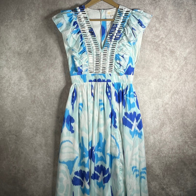 Sheridan French Stacey Maxi Dress Womens Size XS White Blue Tulip Ikat  Print | eBay