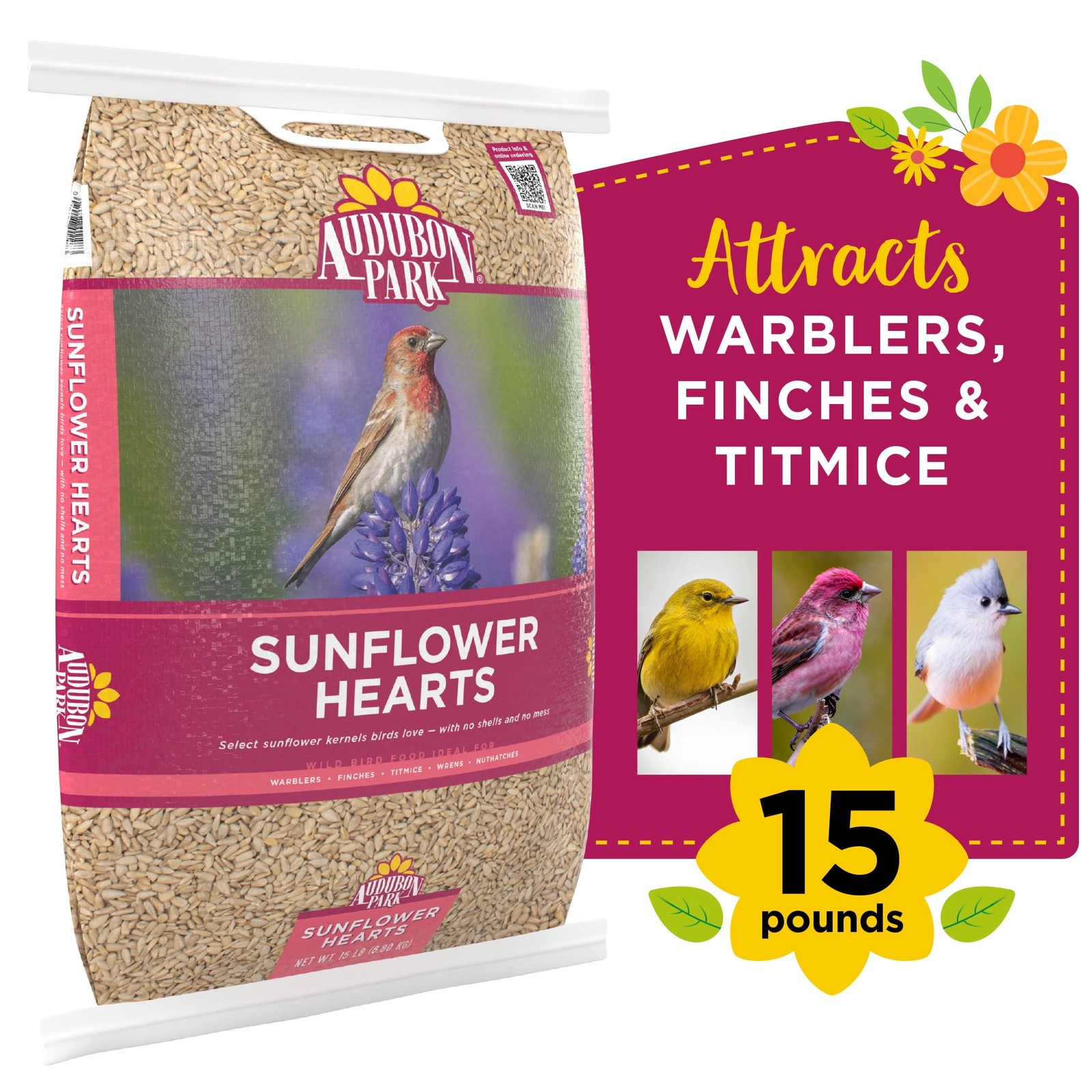Sunflower Hearts for Wild Birds 15 lb Bulk Bird Seed Food