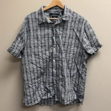 Perry Ellis S/S Button Down Shirt Mens XL Blue Geometric Linen Blend See Details